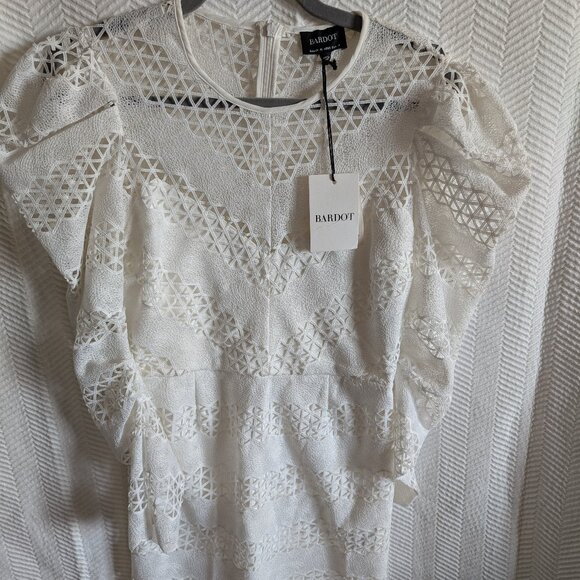 Bardot Lana Lace Mini Dress In Ivory women's size 6 Bridal shower bachelorette - Picture 3 of 14